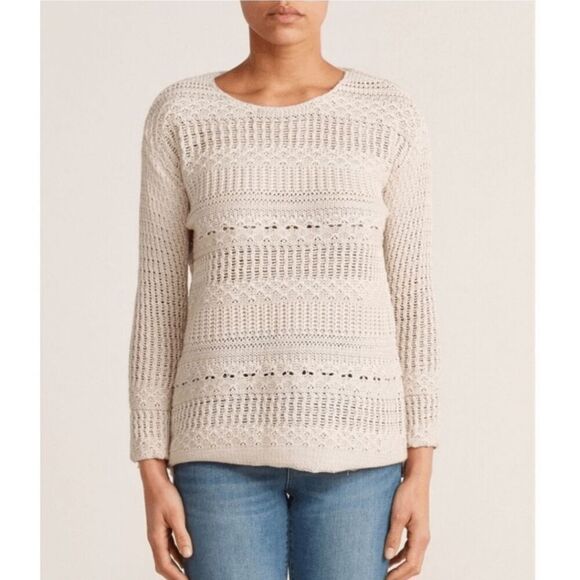 Magaschoni Open Knit Long Sleeve Crew Neck Pullover Sweater Beige Medium - Picture 1 of 9